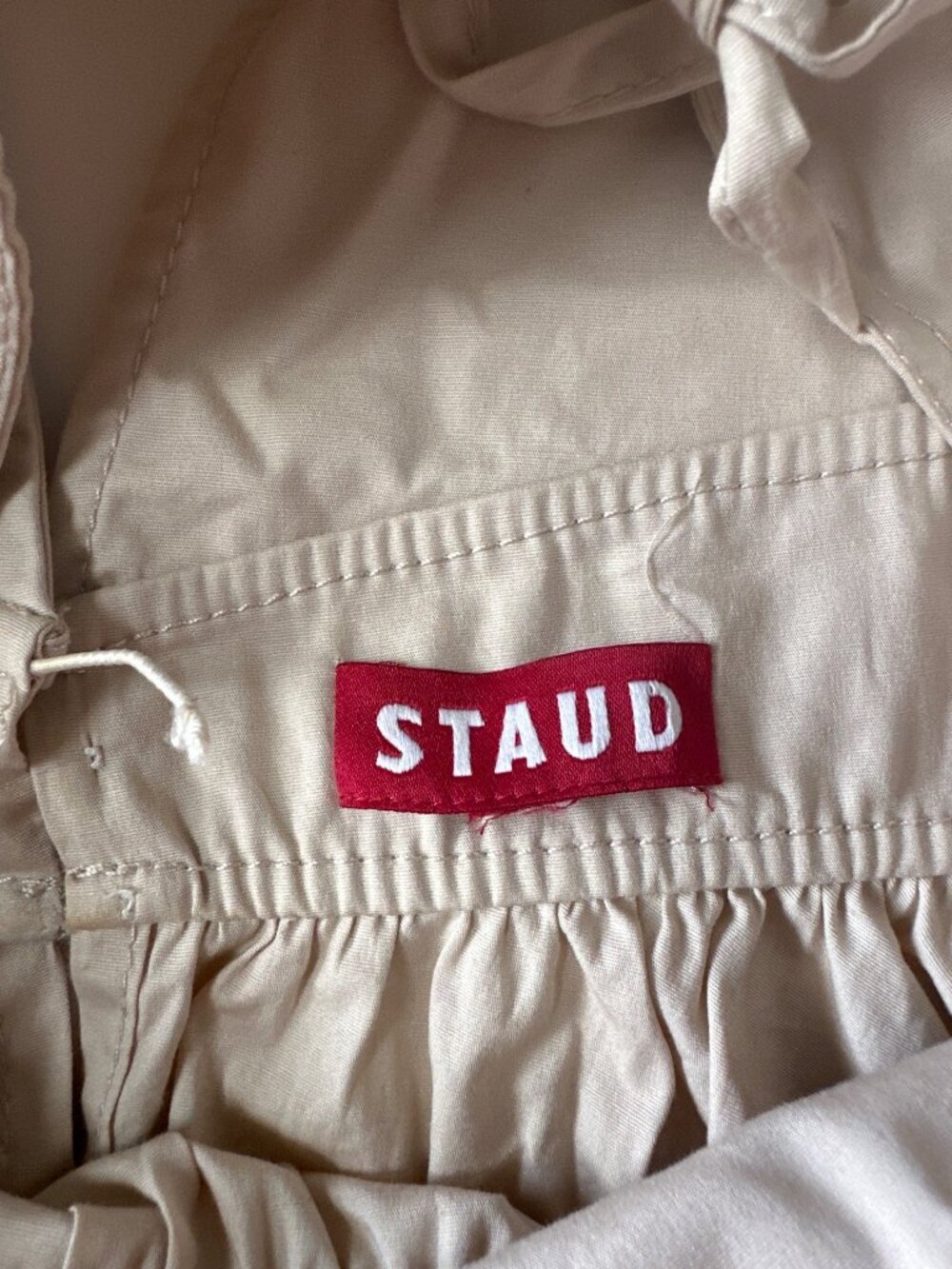 Staud Beige Peplum Blouse With Puff Sleeves & V-Neckline Size S - Picture 9 of 12